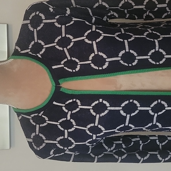 C by Bloomingdale's Open Cardigan Blue w Green Trim. Size M, EUC - Picture 2 of 8